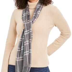 CEJON Gray Plaid Classic Scarf/Wrap Fringe on Both Ends Made in Italy